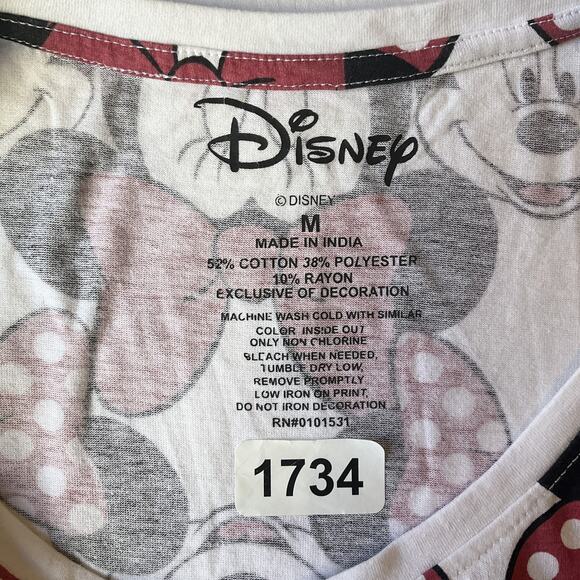 Disney Women Shirt M White Graphic Print Minnie Mouse Logo Crew Neck Pullover - Picture 2 of 6